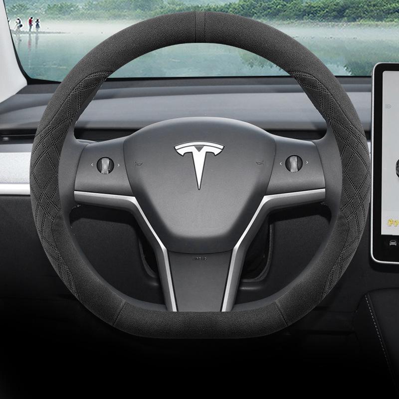 Tesla Model 3/Y/X Ultra-Dunne Suède Stuurwielhoes, Voor Alle Seizoenen.