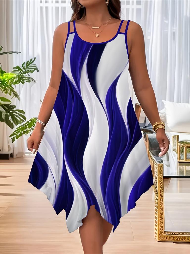 2026 new women's clothing printed shoulders random European and American fashion large size dress women with hem summer