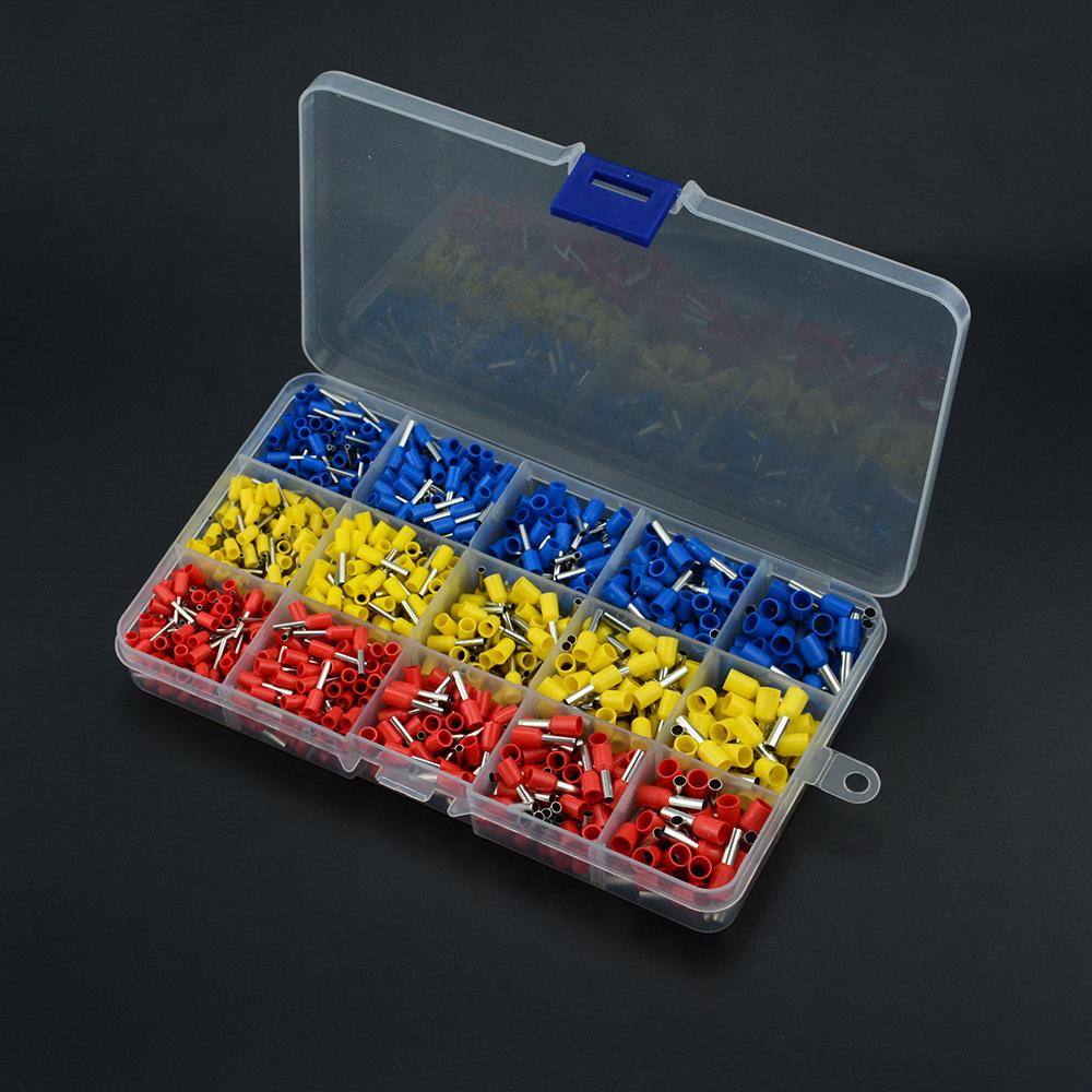 1000pcs//lot Bootlace cooper Ferrules kit set Wire Copper Crimp Connector Insulat
