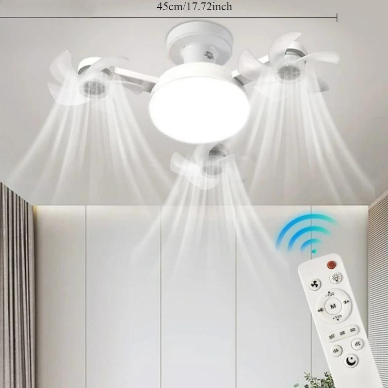 Drone Design Silent Ceiling Fan Light E27 Base Remote Controlled Dimmable 3 Color LED Ceiling Fanlight for Living Room Bedroom