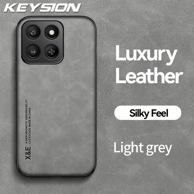 KEYSION Luxury Retro PU Leather Case for HONOR 400 Smart 5G Soft Silicone+PC Shockproof Phone Back Cover for Huawei Honor X7d 5G