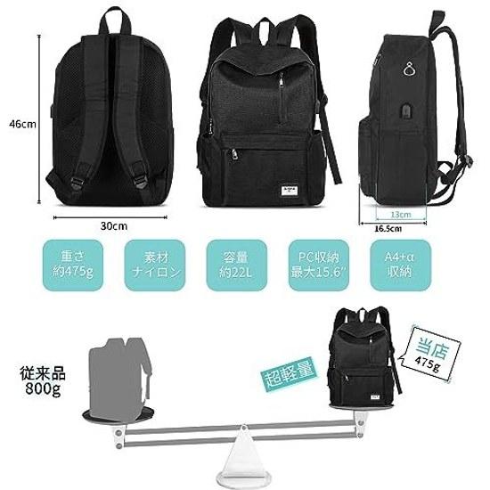AISFA Backpack Mens PC Bag Business Disaster Preparedness Large Capacity Laptop USB Charging Function Earphone Hole Outdoor Travel Waterproof Unisex
