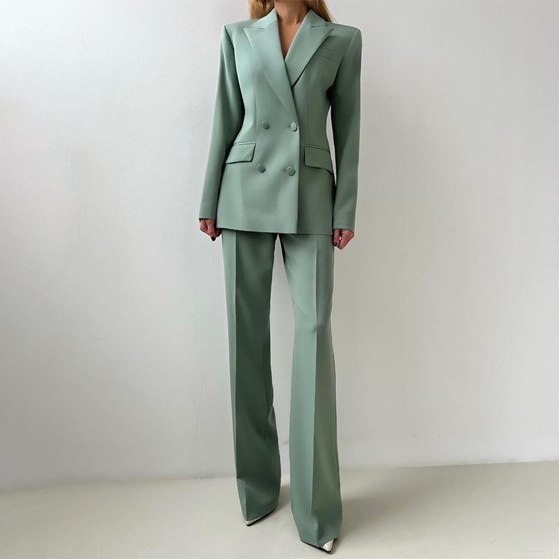 2025 Spring Europe, America, Amazon Cross-border Women's Clothing Commuting Versatile Temperament Skinny Solid Color Suit Three-piece Set