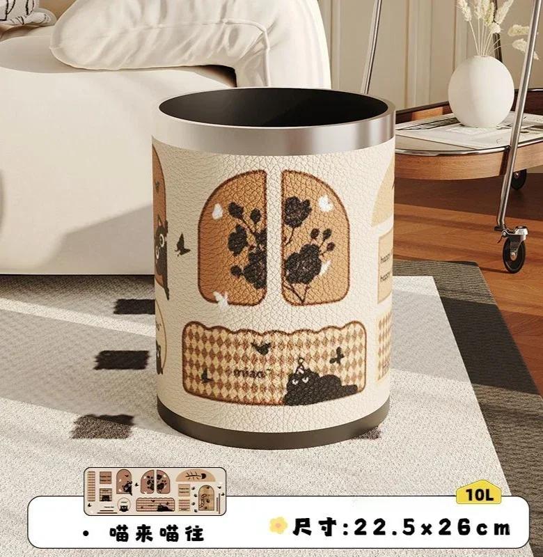 Antique Style Leather Trash Can High Quality Wastebasket Home Living Room Bedroom Trash Bin Wastebasket Home Accessories