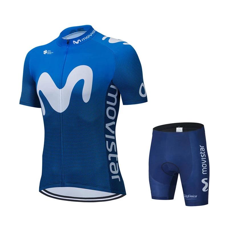 2025 Movistar Pattern Men Summer Cycling Clothing Breathable Clothes Kit Short Sleeve Bib Shorts MTB Ropa Ciclismo Maillot Wear