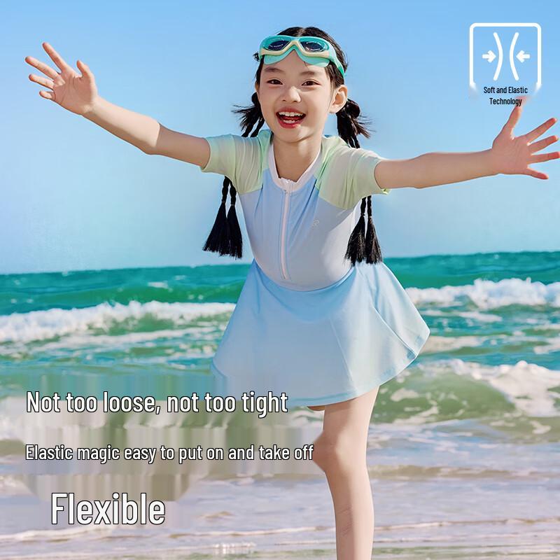 EBAER Girl's Sun-Protective Short-Sleeve One-Piece Swim Dress