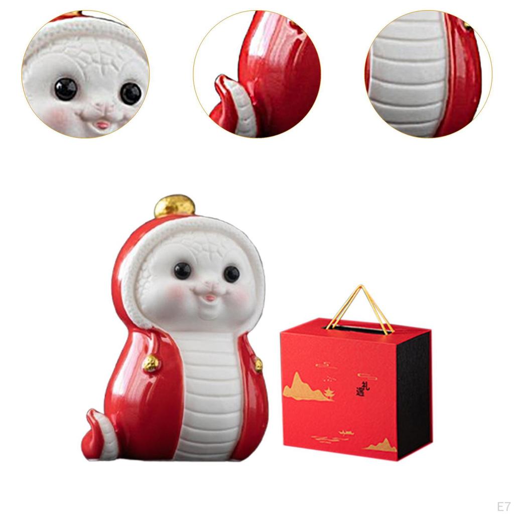 Spring Festival Ceramic Snake Statue Shelf Decoration Lovely Decorative Small Sculpture for