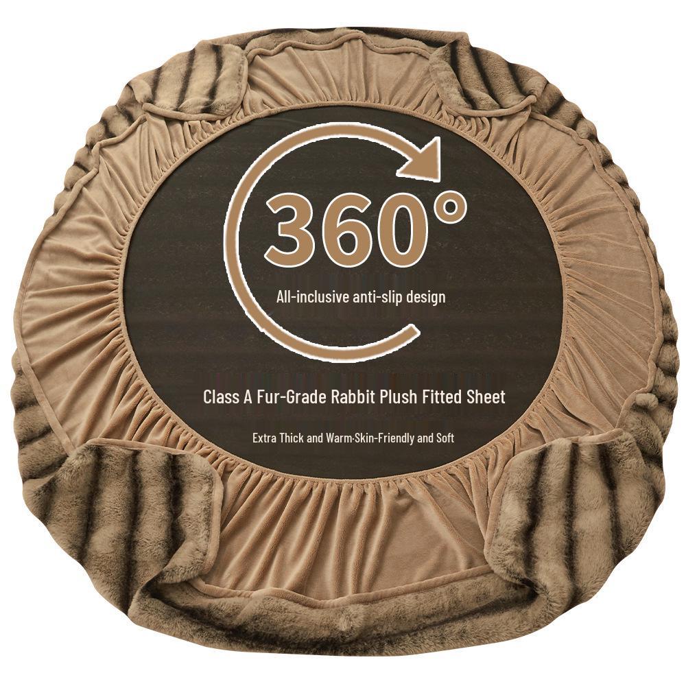 Class A Extra Thick Rabbit Fur Plush Fitted Sheet Set: Milk Velvet Bedspread, Winter Foldable Coral Fleece Mattress Cover