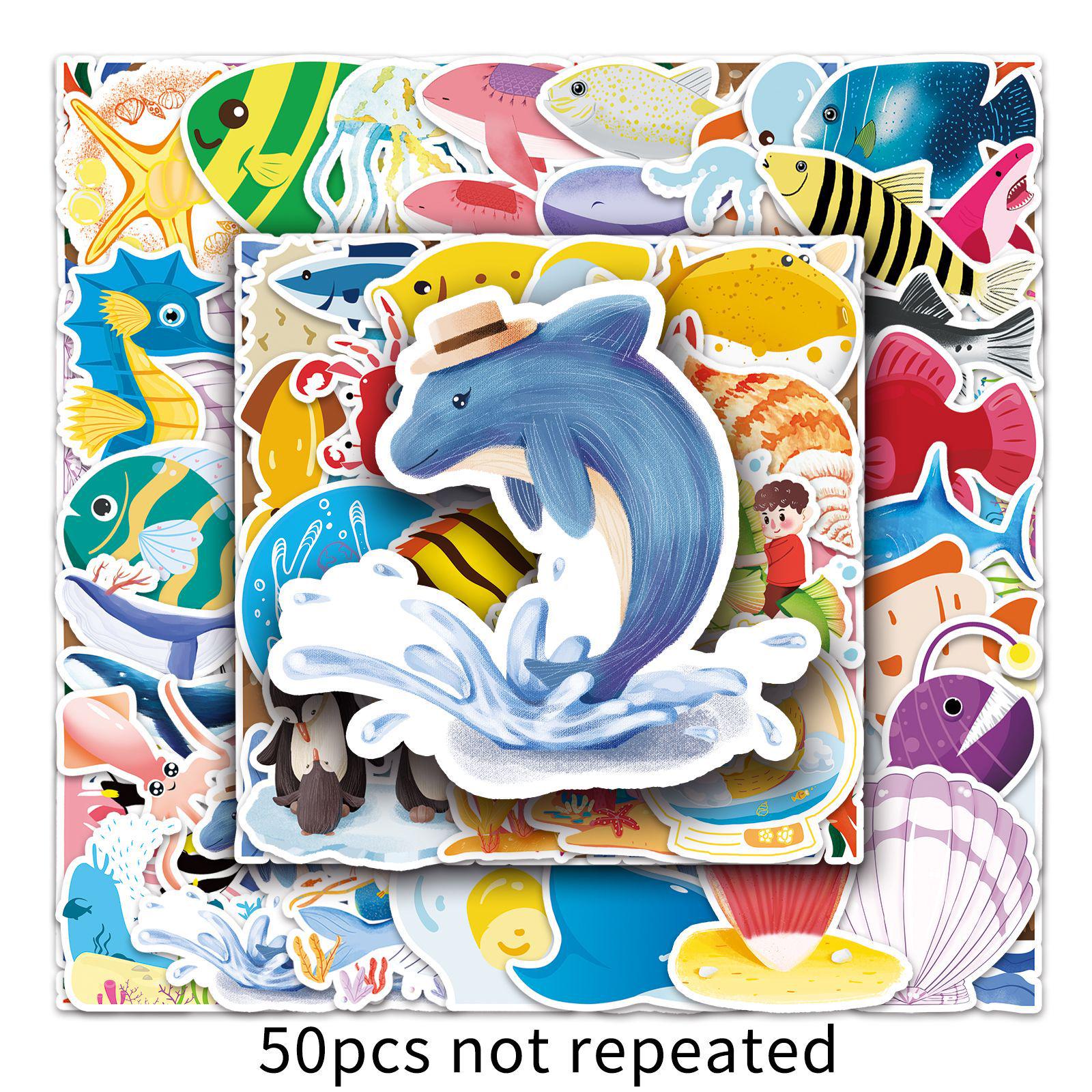 50 Ocean-Themed Waterproof Stickers for Laptops, Scooters & Suitcases