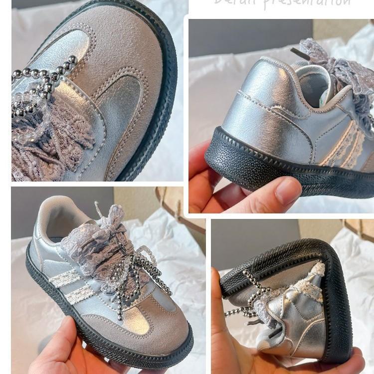 Girls' German training shoes Children's sports shoes Fashion lace bow Girls' casual shoes Spring and autumn baby classmates