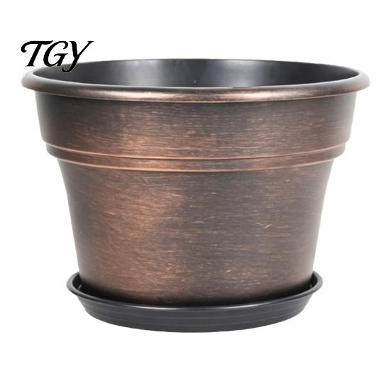 Lightweight Durable Plant Holders Retro Flower Pot with Saucer, Bronze Finish Drainage Holes, Pots Saucers Breathable Thickened Plastic Planter