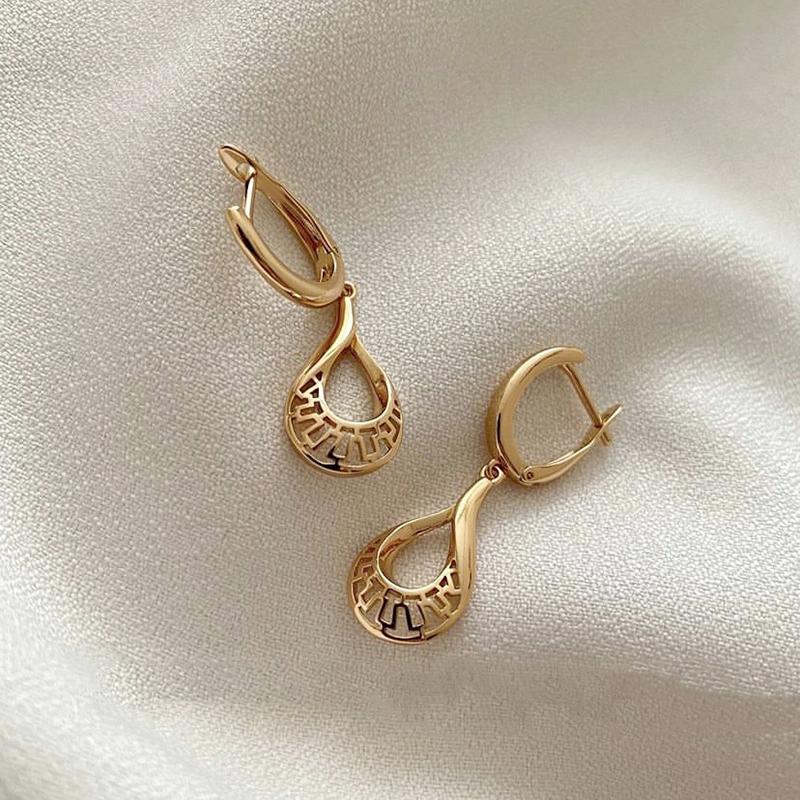Kinel Square Cutout Long Dangle Earrings For Women Rose Gold Color Luxury Party Fine Jewelry Trendy Drop Earrings