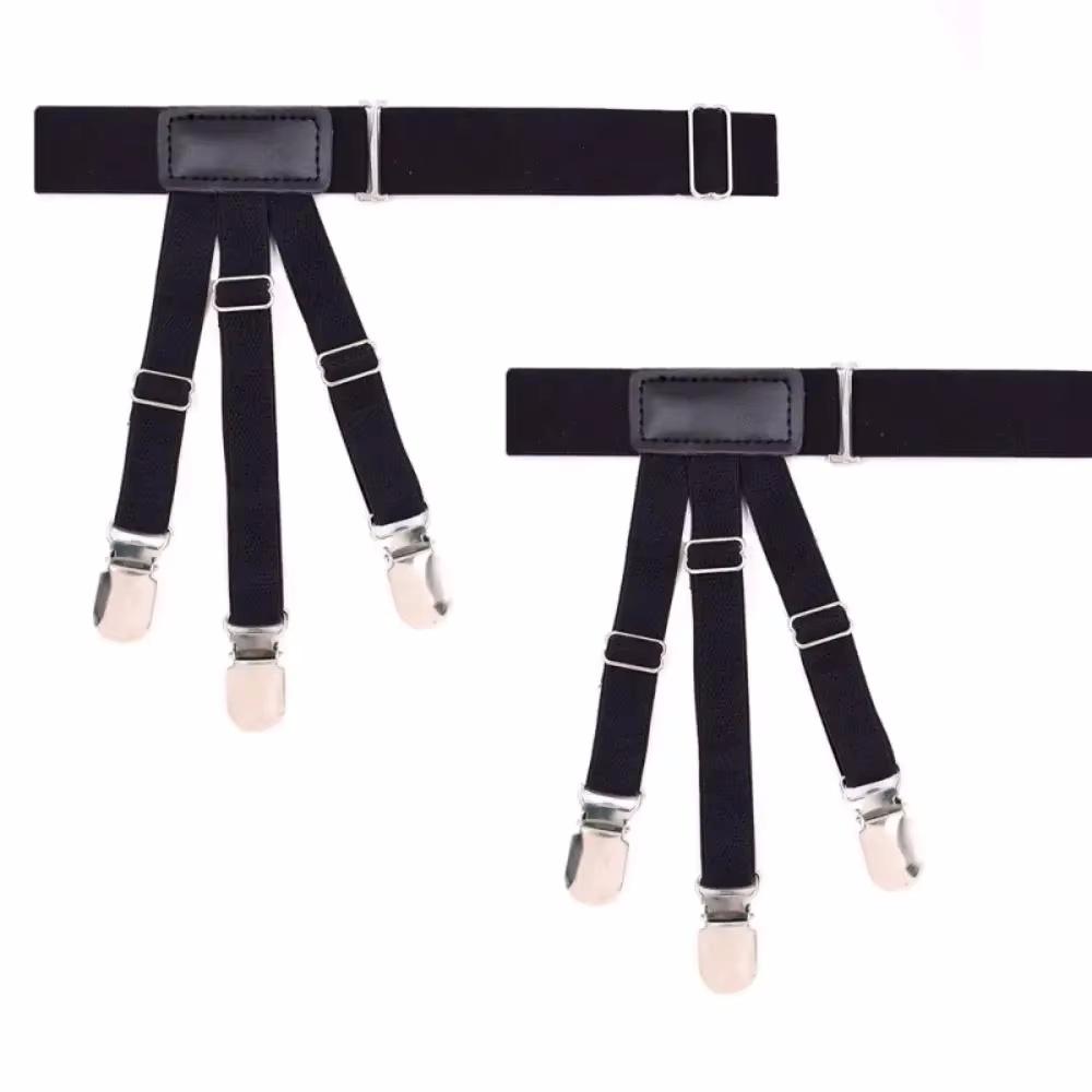 Men's Adjustable Elastic Shirt Garters Suspenders Black Non-Slip Locking Clamps Crease-Resistant Leg Straps Belt Holders