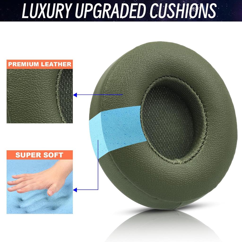 Replacement Ear pads for Beats Solo 3 Wireless Headphones & Beats Solo2 Headphones, Soft Protein Leather, Increase thickness (Turf Green)