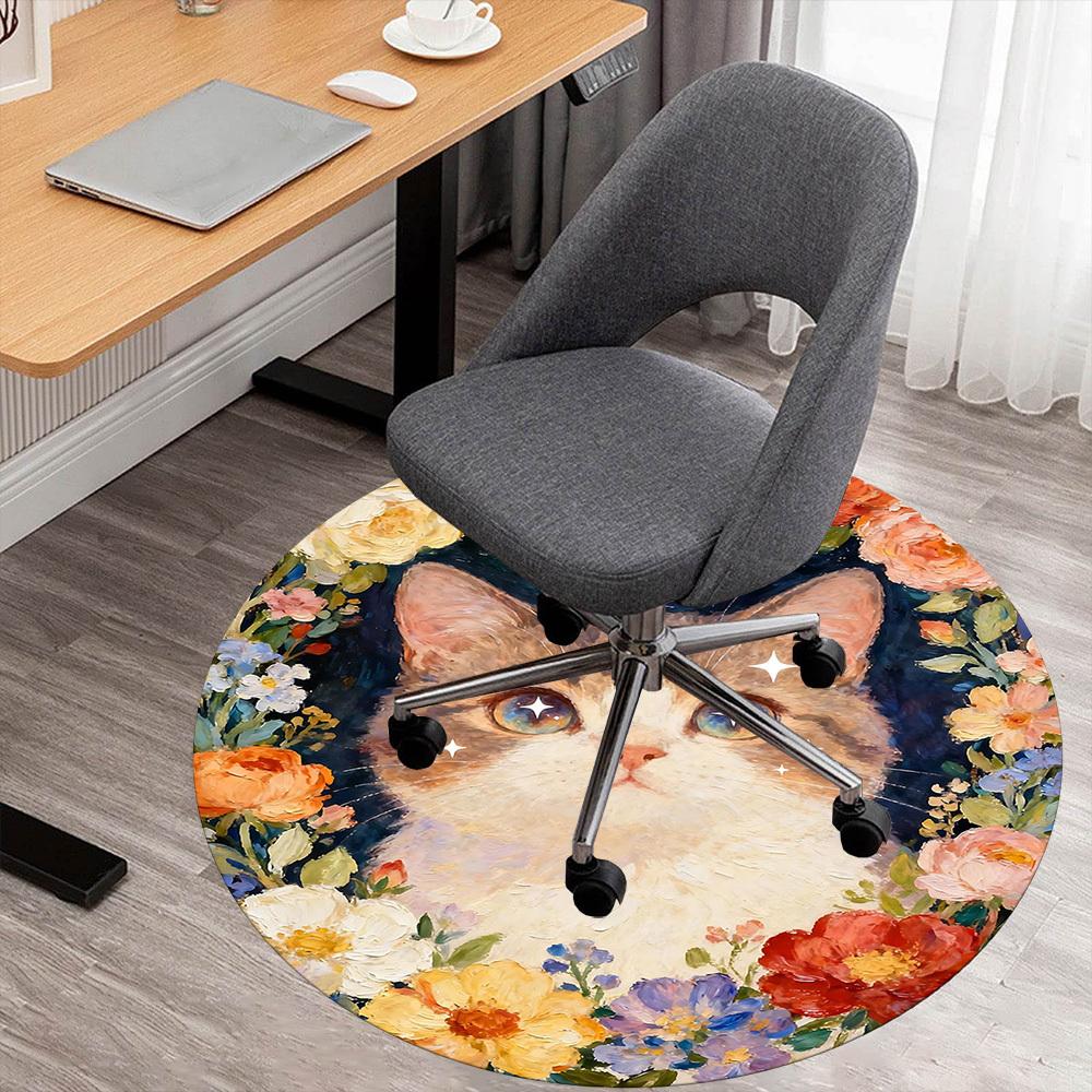 

1pc cat flowers Round Chair mat office Area Rug - Non-Slip, Floor Mat for Office, Bedroom, and Indoor Decor p127027 80cm by 80cm