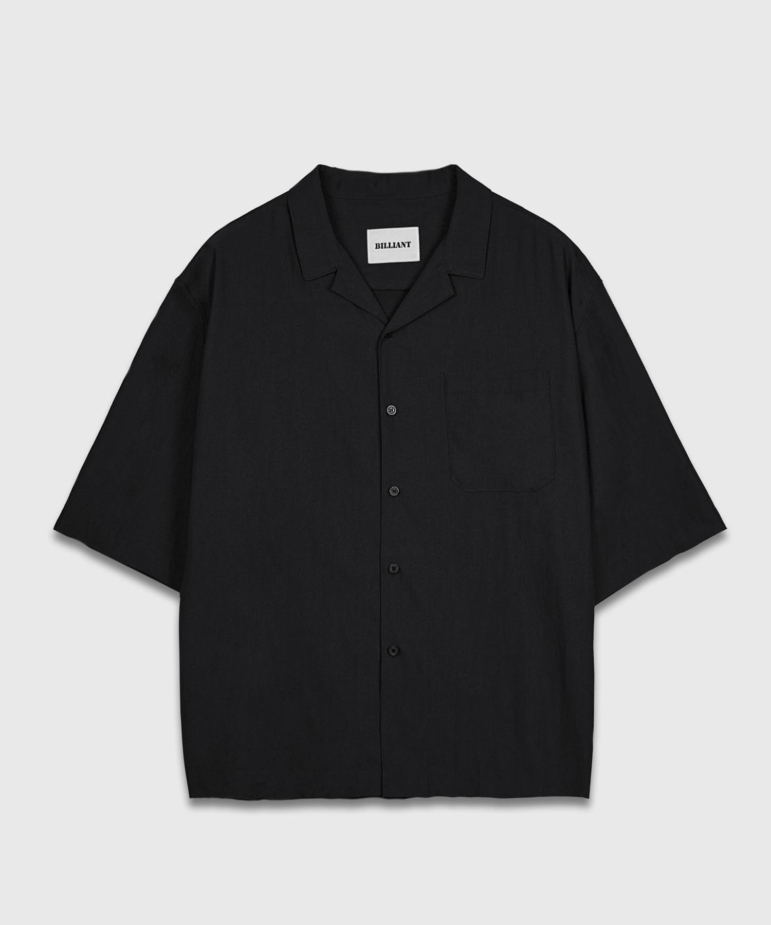 Brilliant Recycle Open Collar Shirt_Black Black