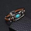 Men's Bohemian Turquoise Beaded Leather Bracelet with Stainless Steel Buckle