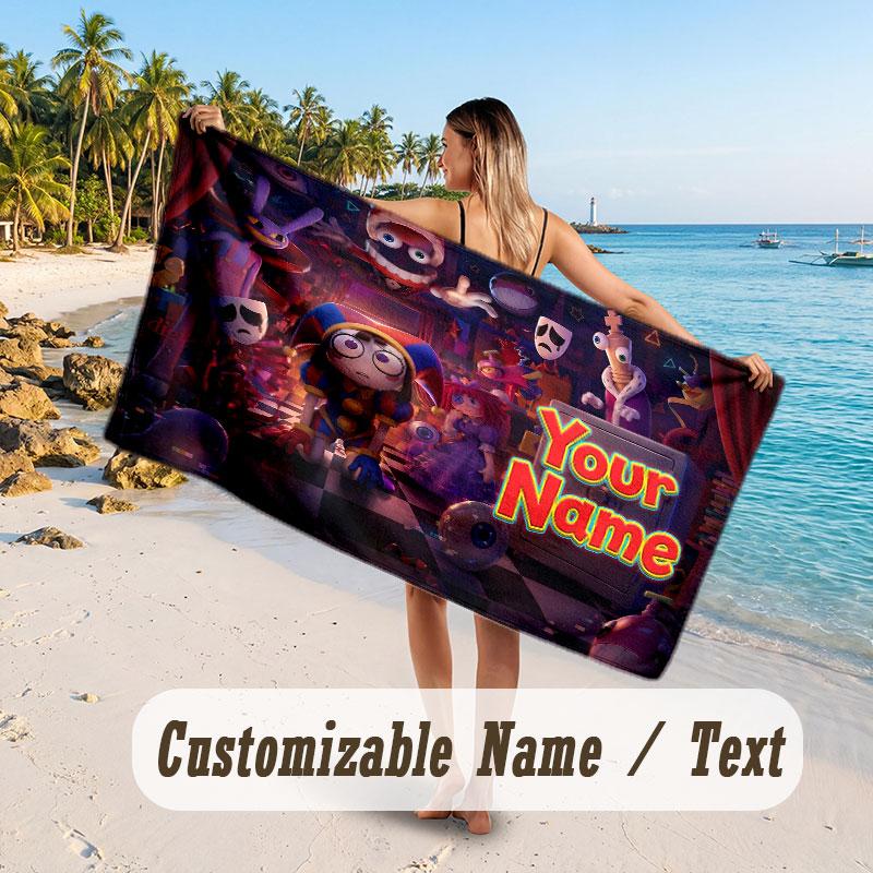 Personalized Beach Towel,The Amazing Digital Circus Custom Printed Name Text, Super Absorbent Towel For Beach Vacation