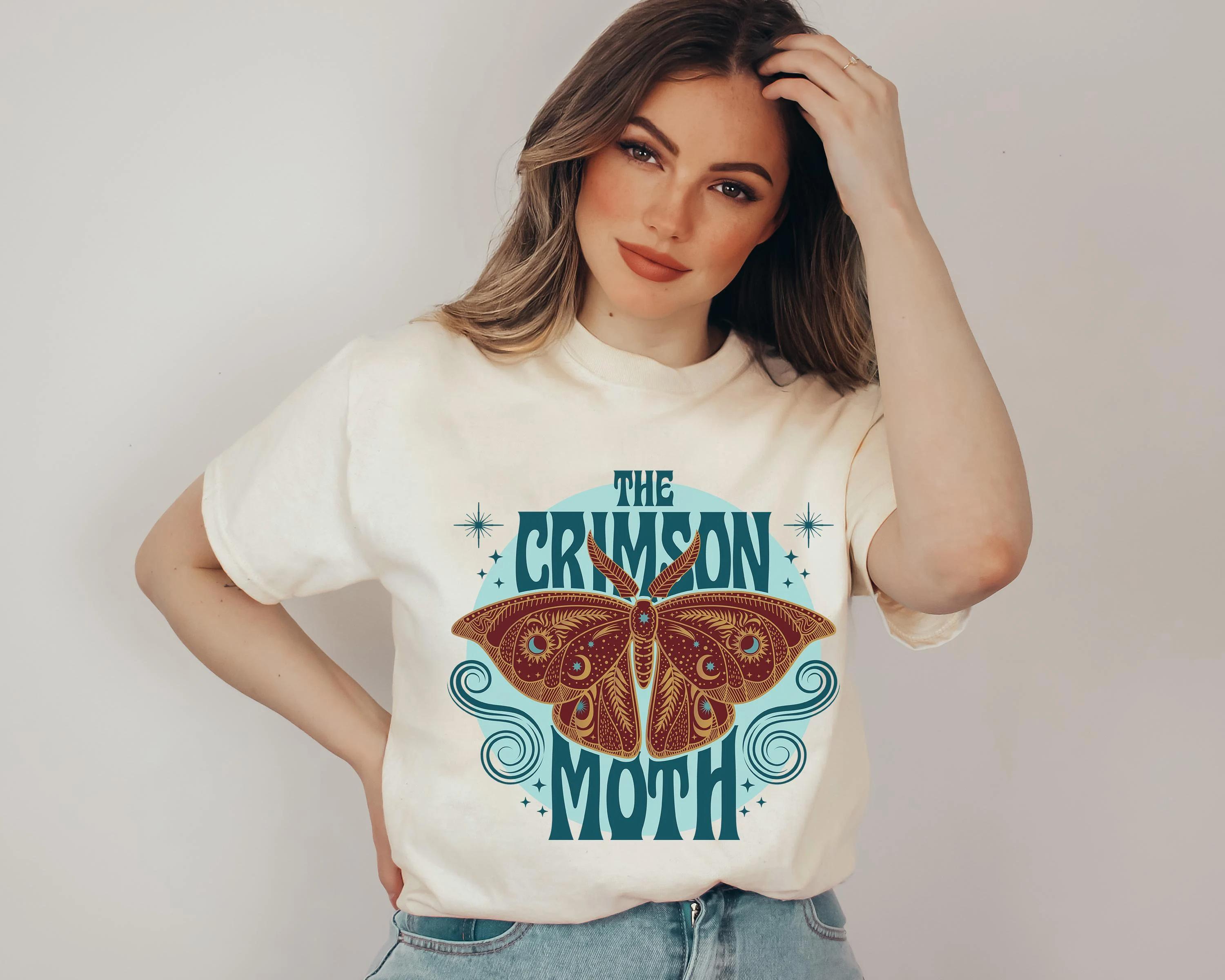 

Plus Size Summer Womens Retro Crimson Moth TShirt Cotton Breathable Stylish Versatile Street Style Oversized XL