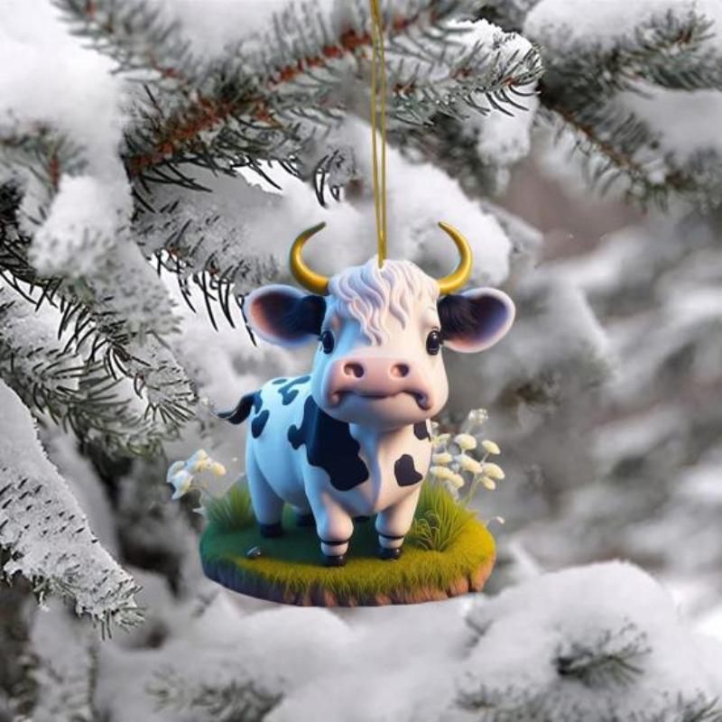 Christmas Cow Pendant Durable Acrylic Adorable Cow Ornament for Christmas Tree Decoration Party Favor KTY