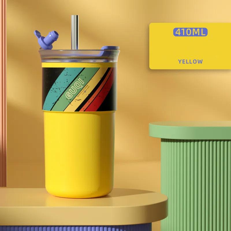 Ceramic Coffee Mug With Straw Thermos Cups 410ml Capacity Light Portable Water Cup Insulated Tumbler Vaccum Flask Drinkware