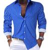 Men Striped Turn Down Collar Long Sleeve Casual Button Down Shirt