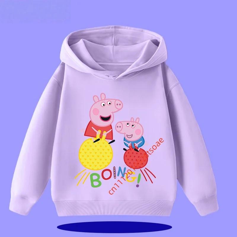 Peppa Pig children's hooded sweatshirt for boys, girls, casual wear, 2026 new style, cartoon print on the shirt