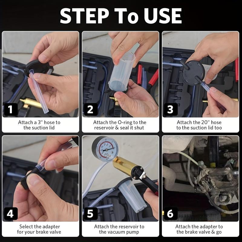 

2in 1 Brake Bleeder Kit with Hand Vacuum Pump with Gauge Adapters Automotive Brake Fluid Bleeding Set with Protected Case 2in1