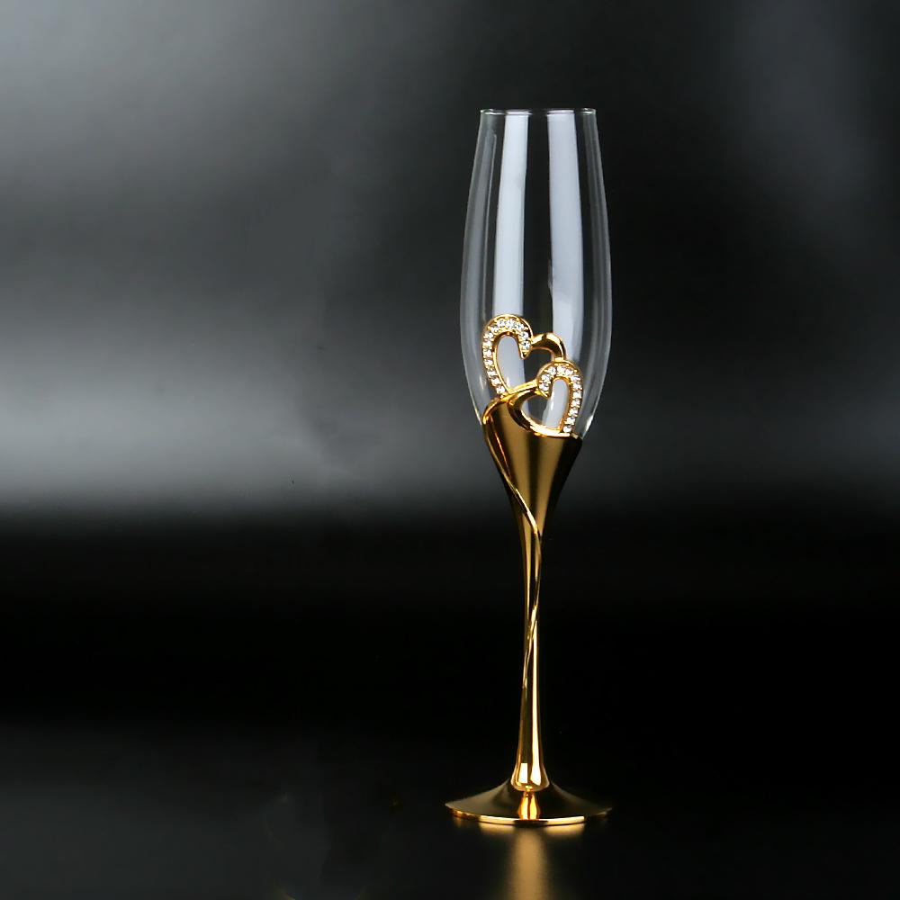 Bröllopschampagneglas Hjärtan Inuti Guldiga Skålar Vinglas Bägare Fest Älskare Jubileum Alla hjärtans dag Gåvor