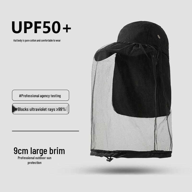 Men's Large Brim UV-Blocking Fishing Hat with Insect-Proof Net