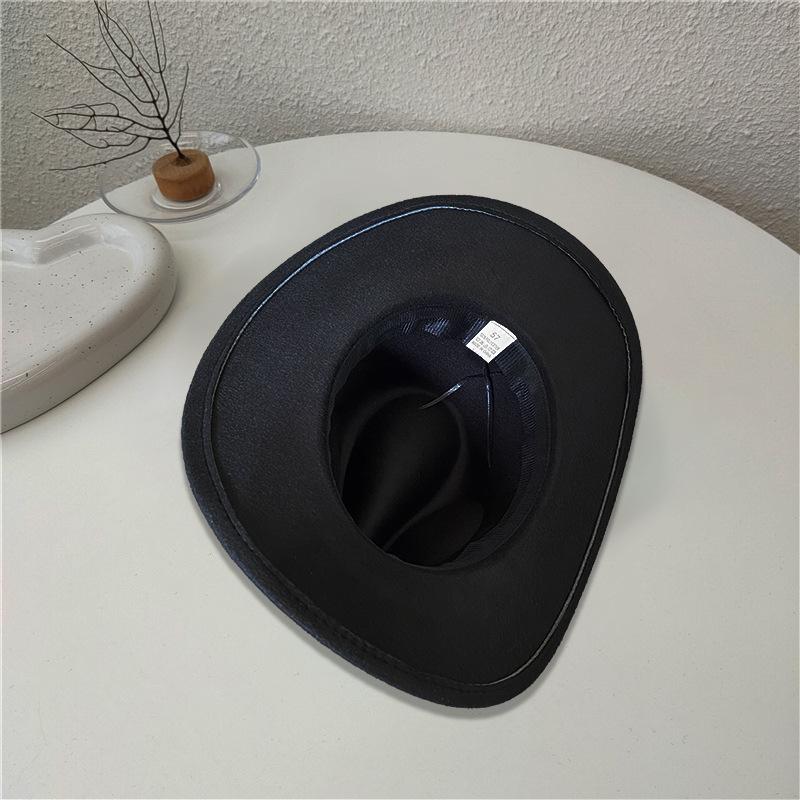 Jazz hat men's and women's outdoor riding cowboy hat high-end fashion versatile top hat European and American warped felt hat