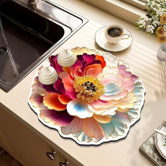 3D Flower Diatom Mud Soft Mat Absorbent Bar Counter Pad for Cups Kitchen Sink Quick-drying Wash Basin Tray Decorative Diatomite Coaster