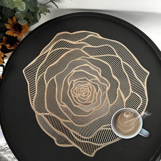 PVC Placemat Heat-Resistant Reusable Table Mat Hollow Rose Shape Insulation Pad for Dining Table Decoration
