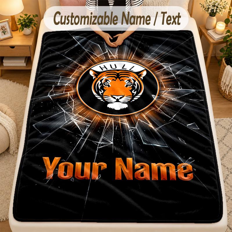 Flannel BlanketHull City Custom Name Text Personalized Soft Warm Throw Blanket Home Decor Gift