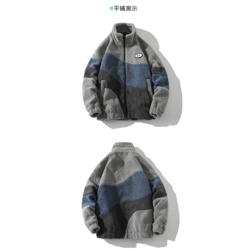 Autumn and Winter New Lamb Wool Jacket Men's Stand-up Collar Color Matching Loose Thermal Jacket