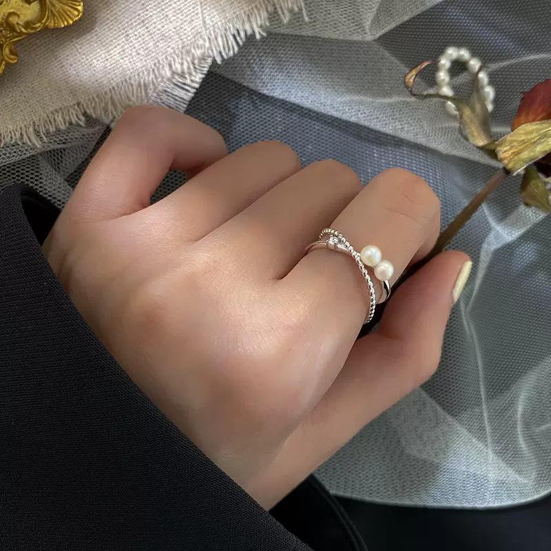 Women's Fashionable Rising Sun Pearl Cross Ring - Simple, Cold Style, Light Luxury, Open Band, Unique Index Finger Design