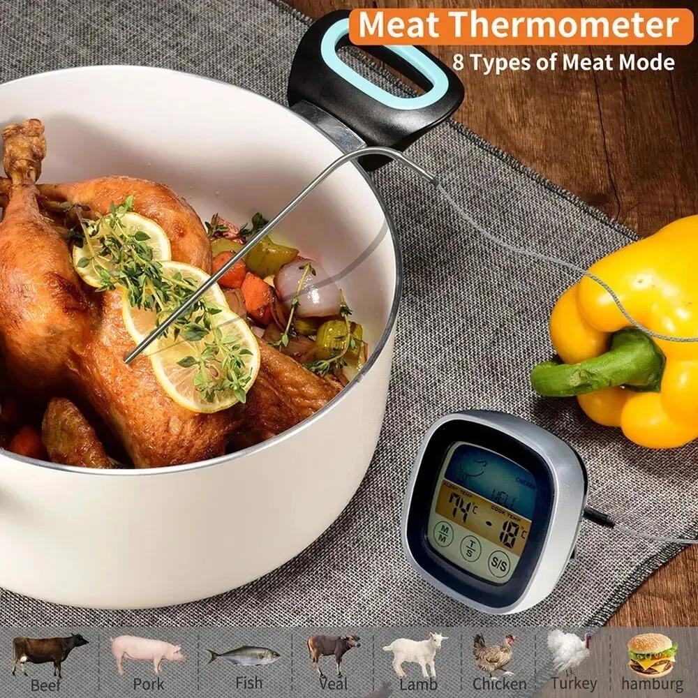 Digital Kitchen Thermometer Probe Touch Screen Meat Barbecue Food Temperature Measure Tool Steak BBQ Timer Cooking Tool