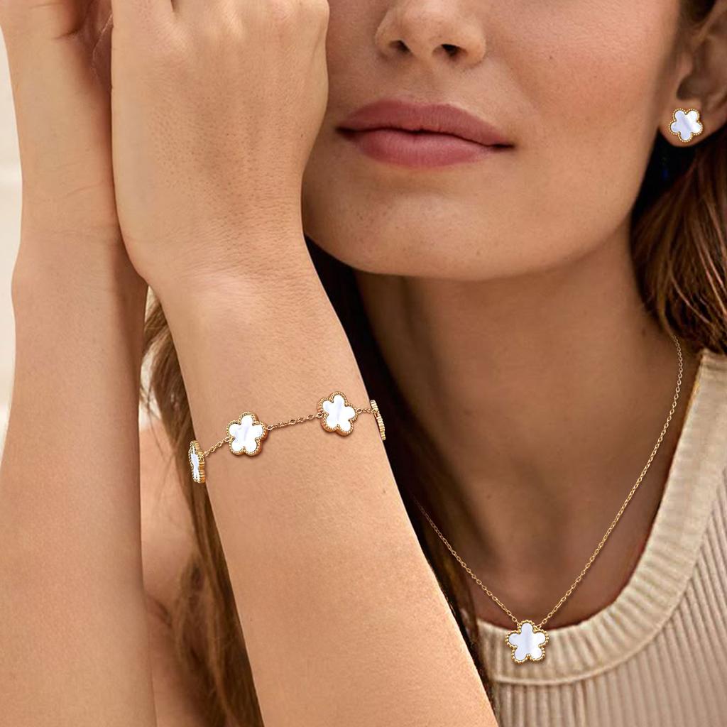 Ensemble collier, bracelet, boucles d'oreilles couleur Or 18 carats pour femmes, Pendentif fleur en acier inoxydable, Cadeau d'anniversaire pour Maman, Épouse, Petite amie