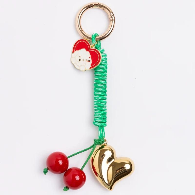 Trendy Love Cherry Keychain Ins Style Colorful Woven Rope Keyring Bag Charms Handbag Hanging Decoration Keycord Gifts
