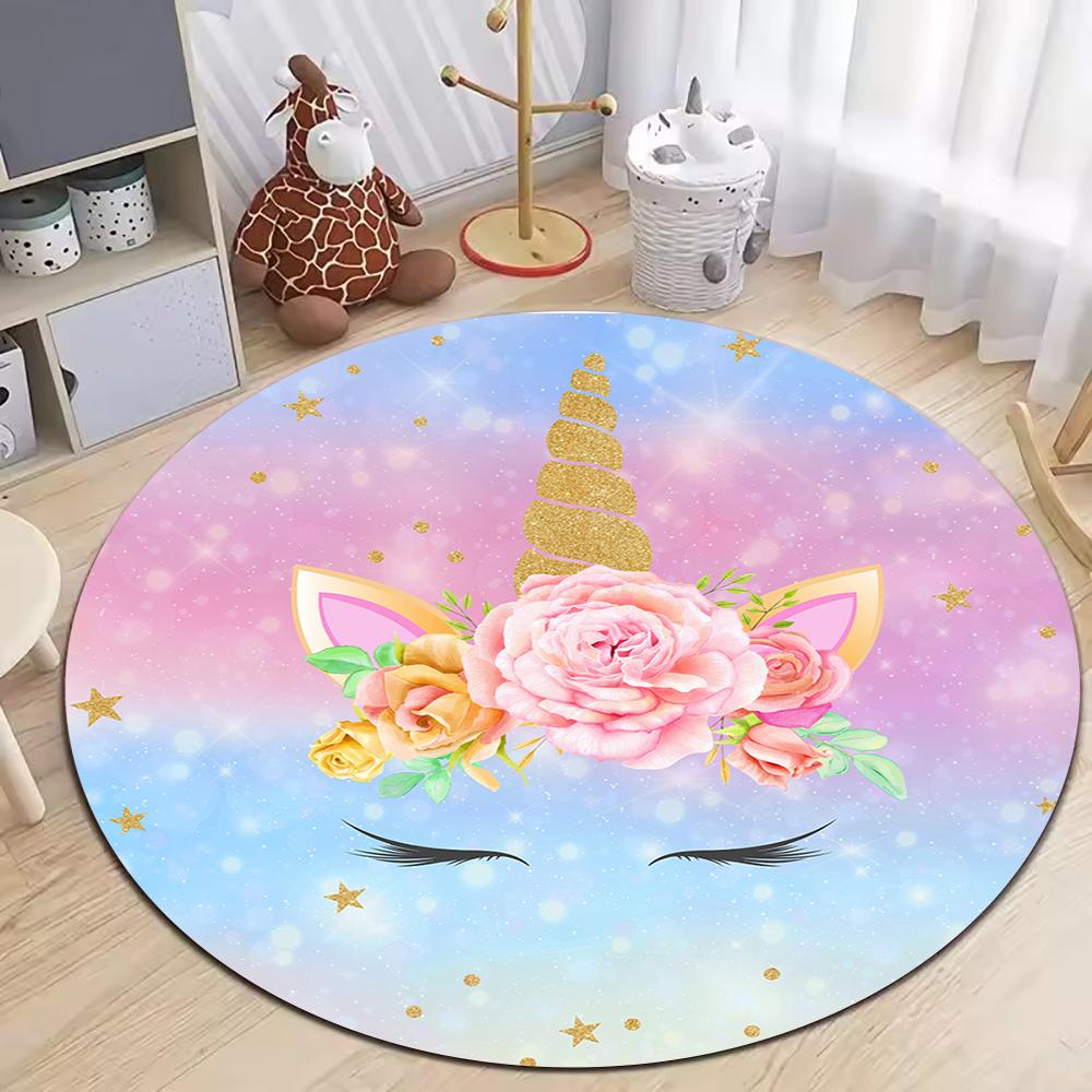 Rosa Einhorn Runder Teppich Wohnzimmer Sofadekor Teppich Kinderzimmer Kinderspielmatte Kinderzimmer Nachttisch Bodenmatte Flur Rutschfester Teppich
