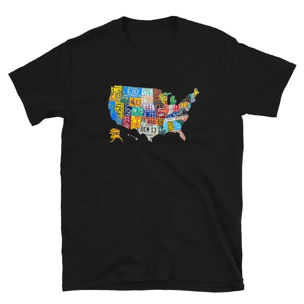 License Plate American Flag US Map Art American Map Shirt 2XL