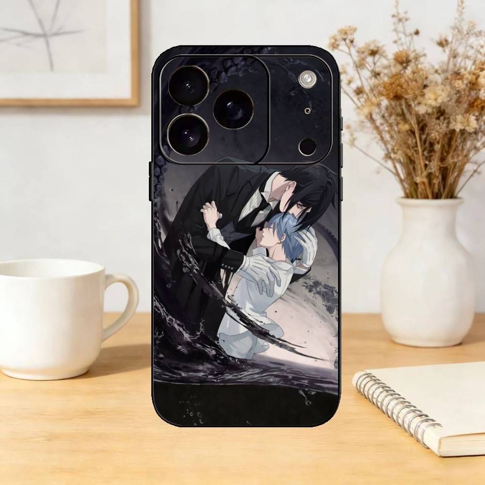 Black B-Butler Anime Sebastian Phone Case For iPhone 17,16,15,14,13,12,11 Plus,Pro Max,SE4Soft Silicone Black Cover