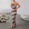 European and American Fashion Mesh Suit Skirt, Sexy Printing Splicing Short Top, Hip-wrapped Long Skirt Two-piece Set