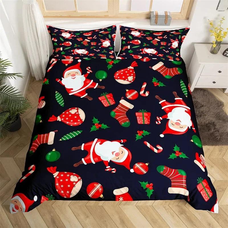 Weihnachts-Bettbezug Cartoon Schneemann Hirsch Rentier Bettwäsche-Set Einzelgröße Mikrofaser Niedlich Lebkuchen Strumpf Bettdeckenbezug