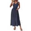 New Women's Summer Dress European Style Simple Solid Color V-neck Sleeveless Strappy Casual Dress