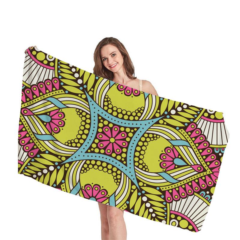 Mantra Geometric Pattern Digital-printed Polyester Superfine Fiber Double-sided Fleece Beach Vacation Bath Towel, Beach Towel