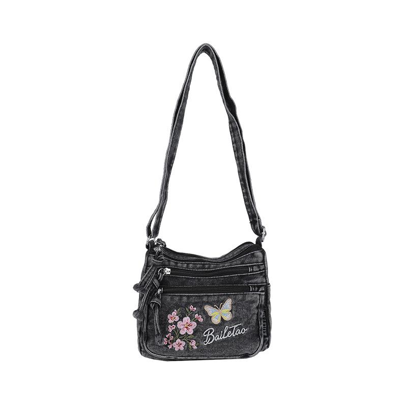 Vintage vyšívaná džínová taška Dámská taška přes rameno Crossbody taška