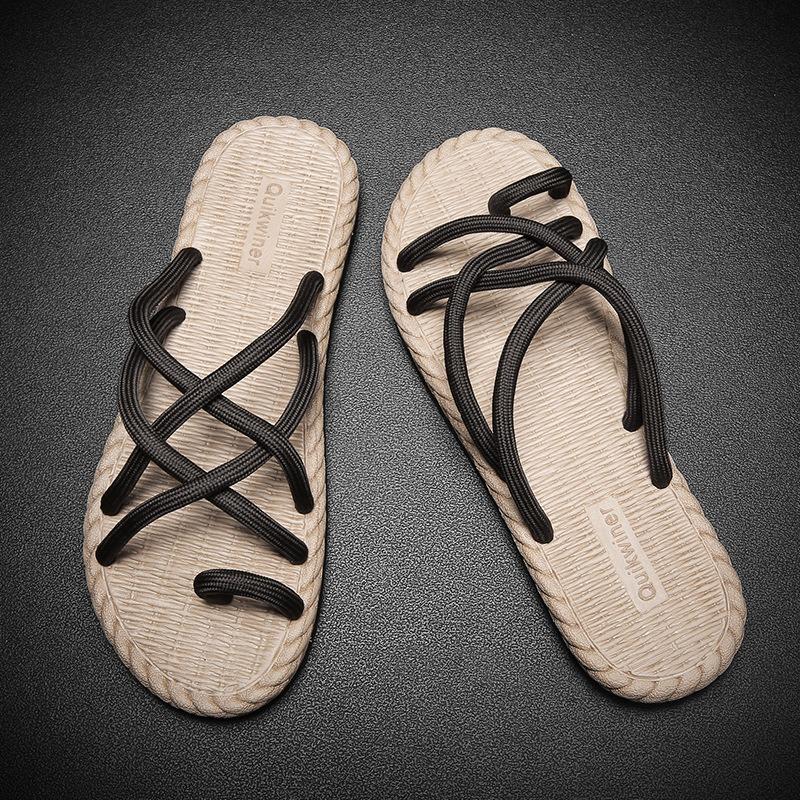 New beach versatile thick bottom casual fashion high sense woven flat bottom flip-flops summer slippers men