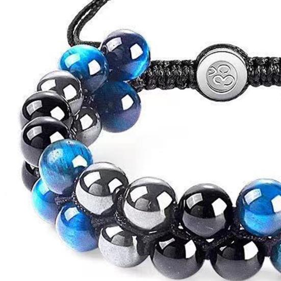 Yousheng Beads Bracelet Adjustable Beaded Double Layer Triple Protection Elastic Rope Bring Good Luck Gifts Men Women Natural Faux Tiger Eye Healing