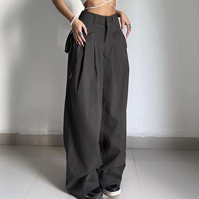 Rimpeling Casual Wijde Pijpen Broek Vrouwen Hoge Taille Street Basic Losse Joggingbroek Koreaans Retro Grijs Kantoor Y2K Damesbroek